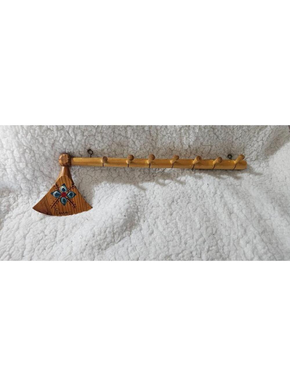 Handmade Tomahawk & Painted Key Holder Wood Light Oak Floral 16" Long (Panos)